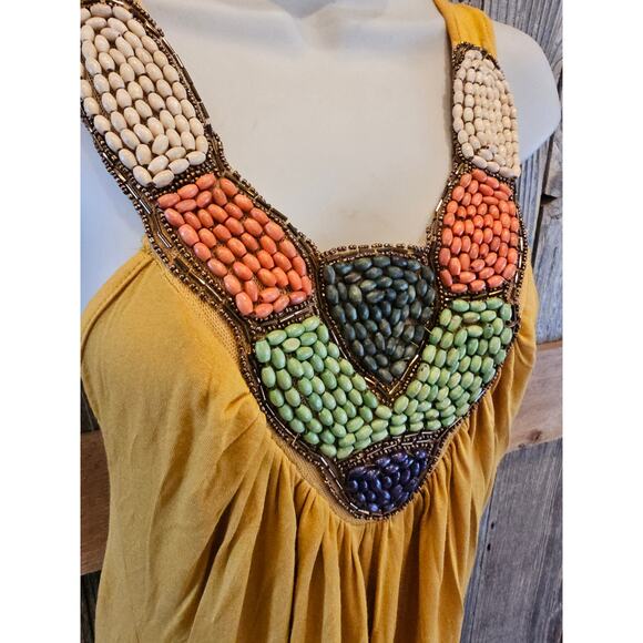 Julie's closet botique top beaded multi color yellow tank made in USA bold small - Picture 2 of 7